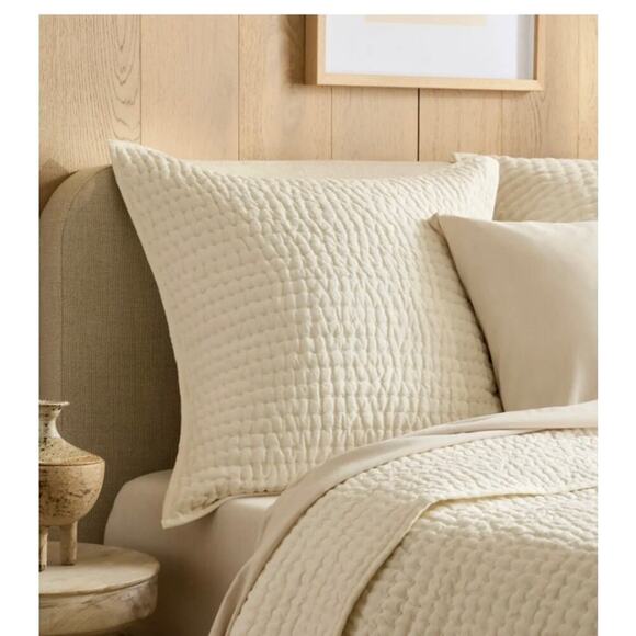 Quince European Linen Cotton Hand Stitch Quilted Euro Sham Ivory NWOT #22 - Picture 2 of 7